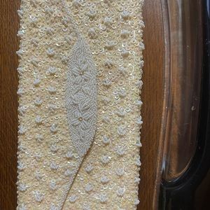 Vintage white satin beaded clutch!